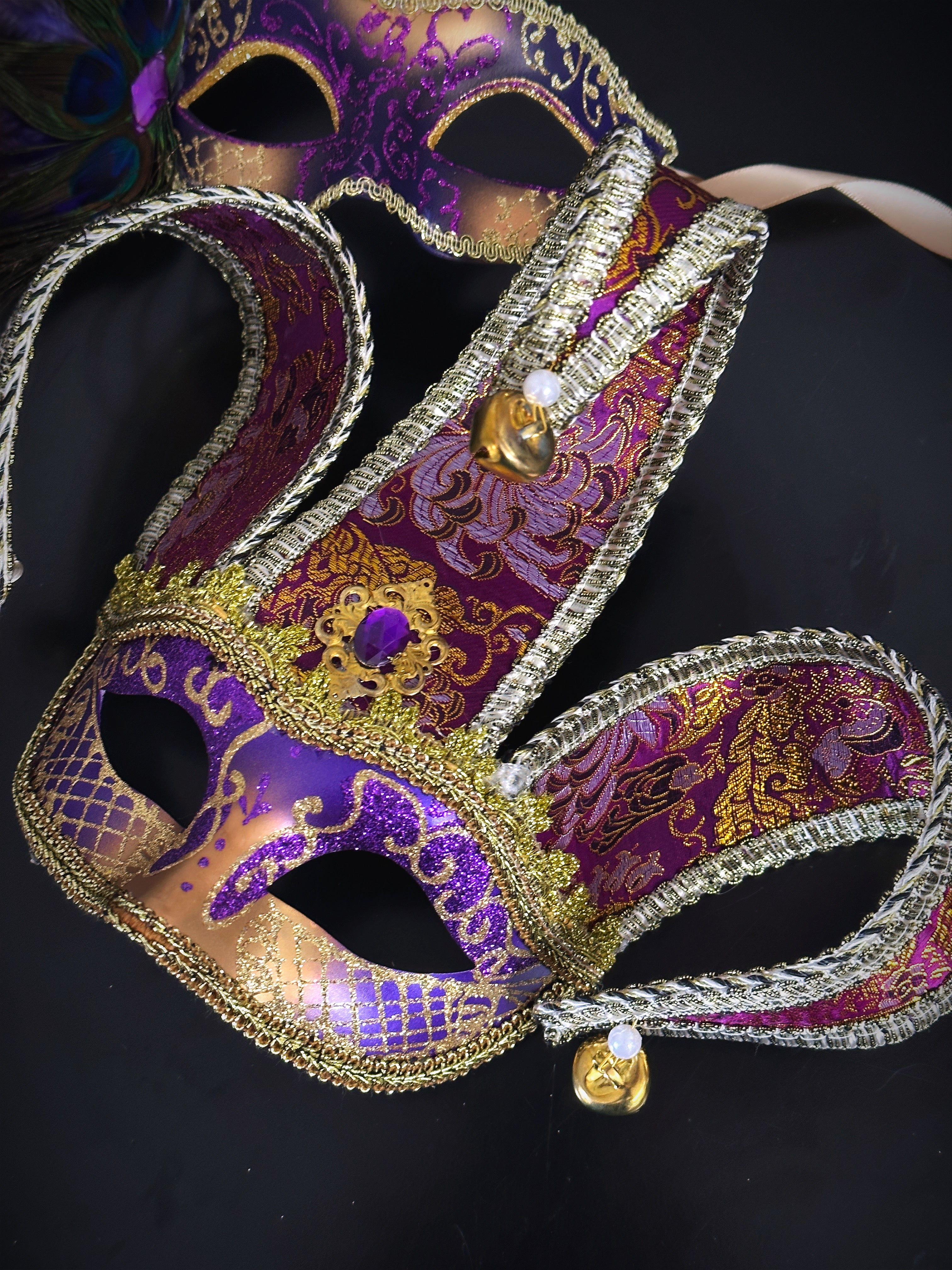 Venetian Jester Masks - Gold/Purple