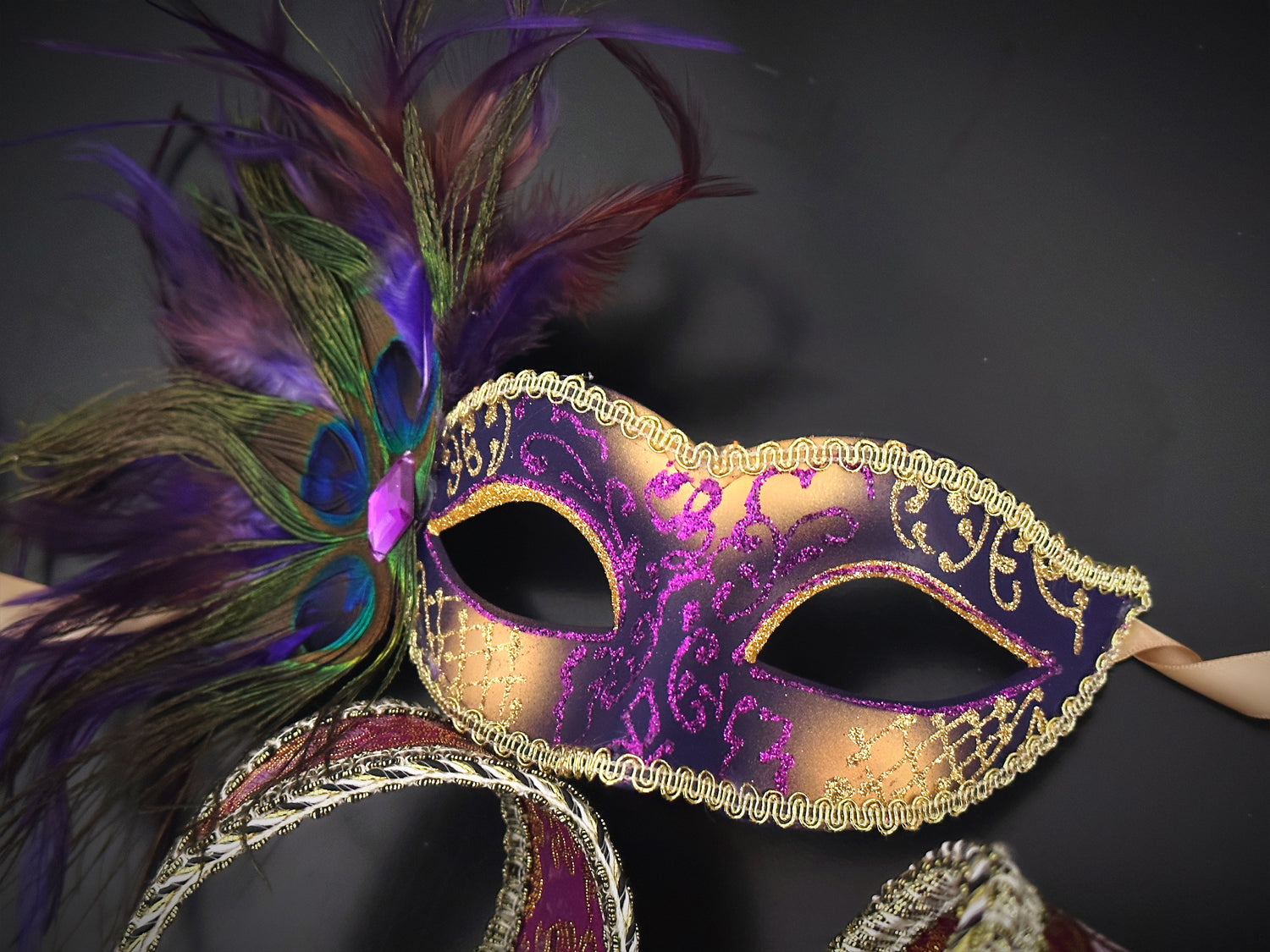 Venetian Jester Masks - Gold/Purple