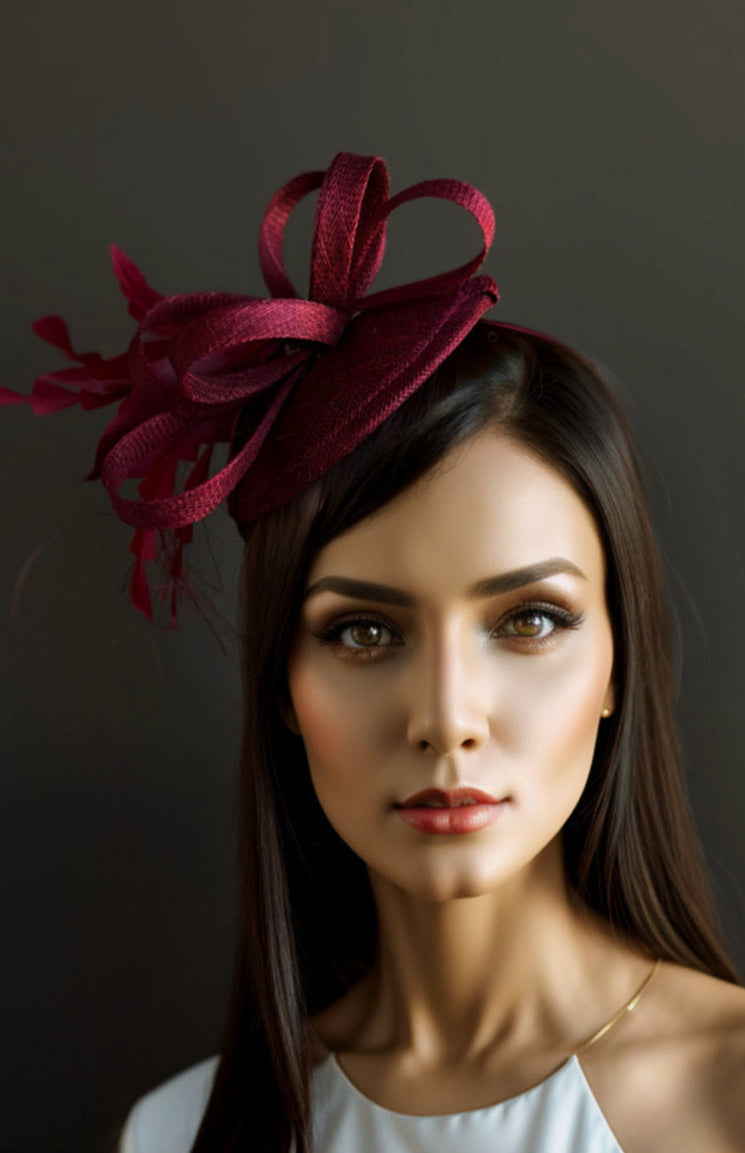Tea Party Fascinator - Wine Red