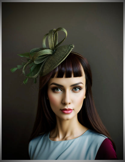Tea Party Fascinator Hat - Olive Green