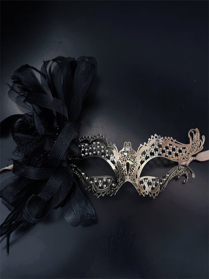 Katherine Gold Metal Mask - Black Tulle