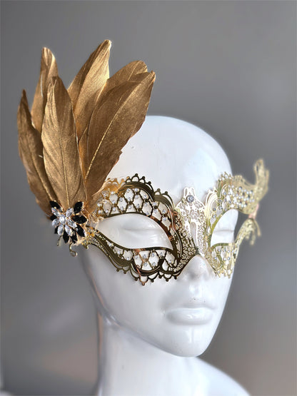 Metal Feather Mask - Gold