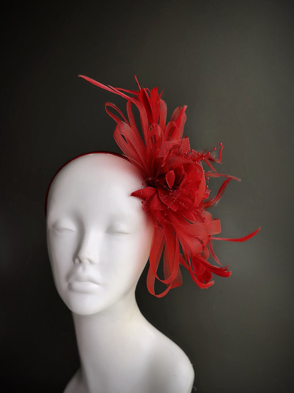 Feather Tulle Hairpiece - Red