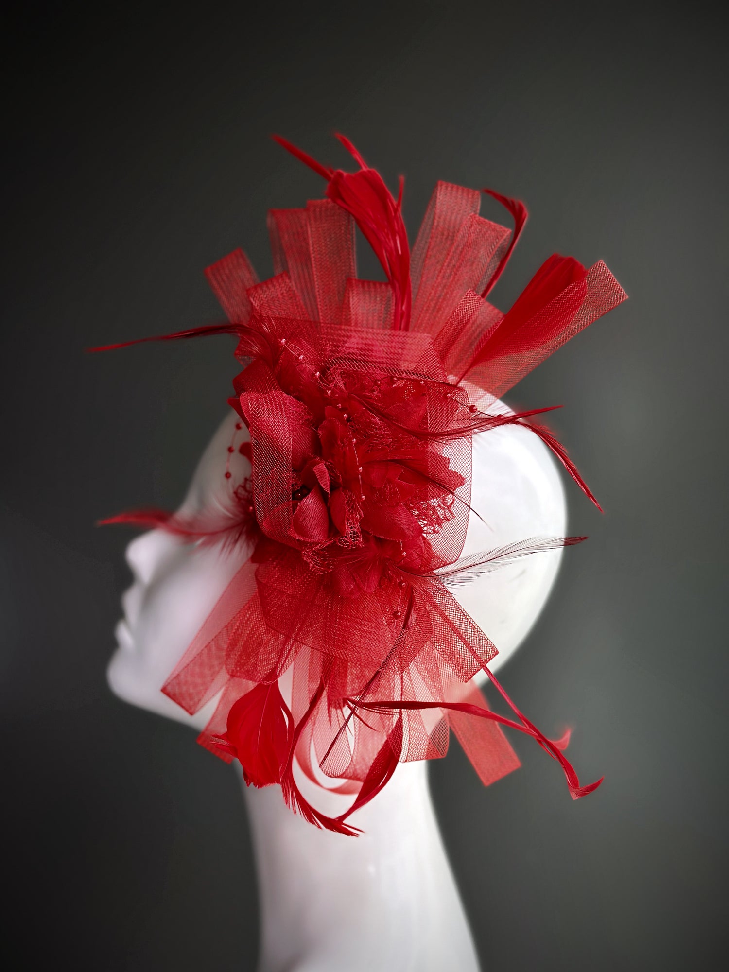 Feather Tulle Hairpiece - Red