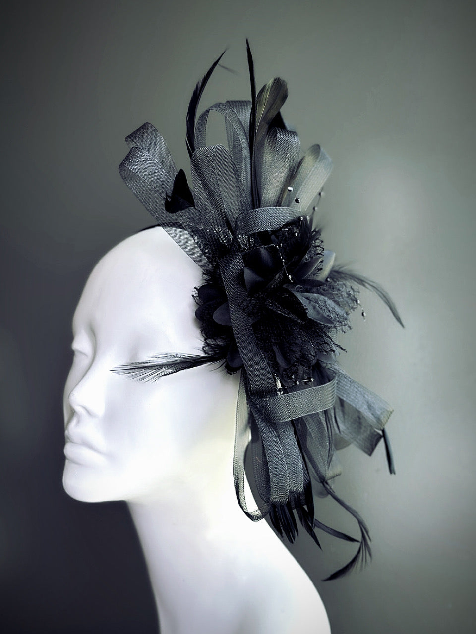 Feather Tulle Hairpiece - Black