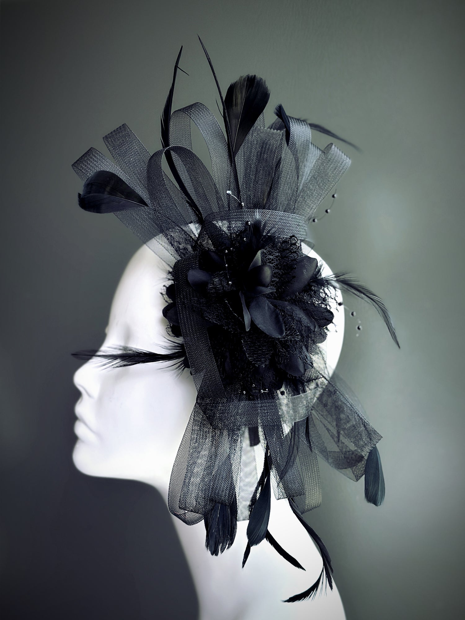 Feather Tulle Hairpiece - Black