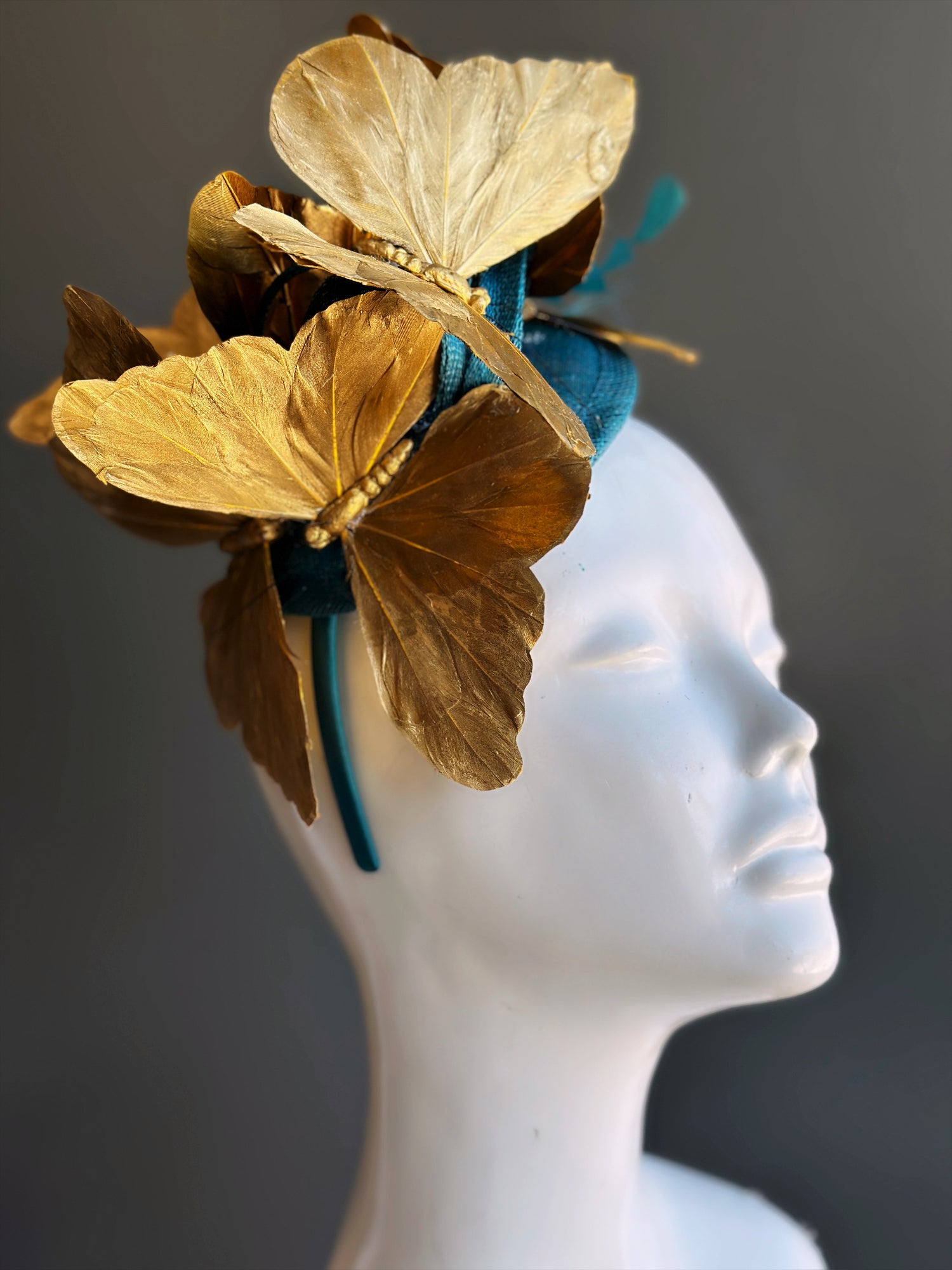 Tea Party Hat Butterfly Fascinator Teal Gold