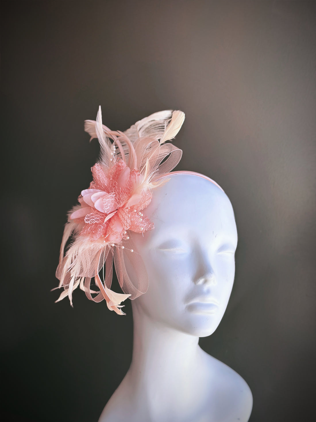 Feather Tulle Hairpiece - Peach