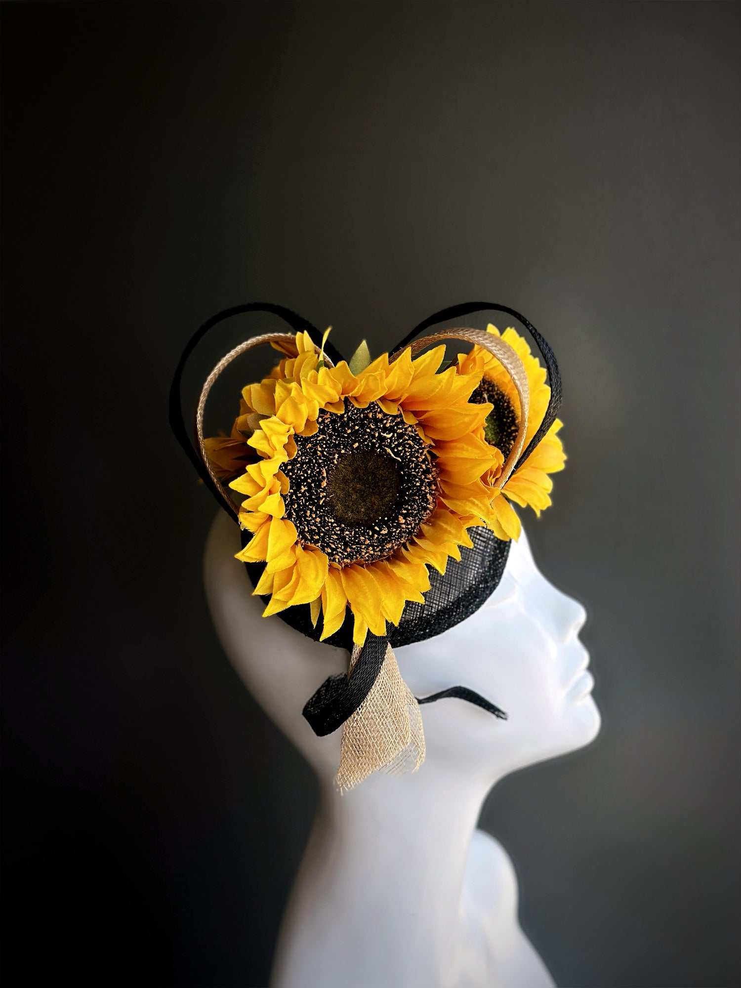 Sunflower Heart Fascinator Hat - Yellow