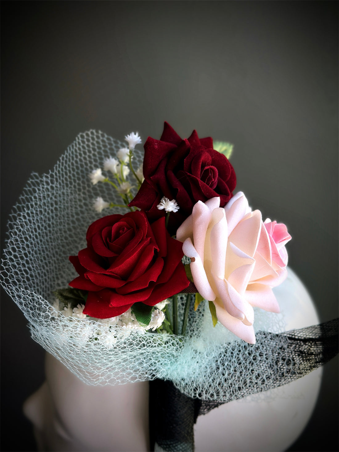 Rose Bouquet Fascinator Hat - Red Pink