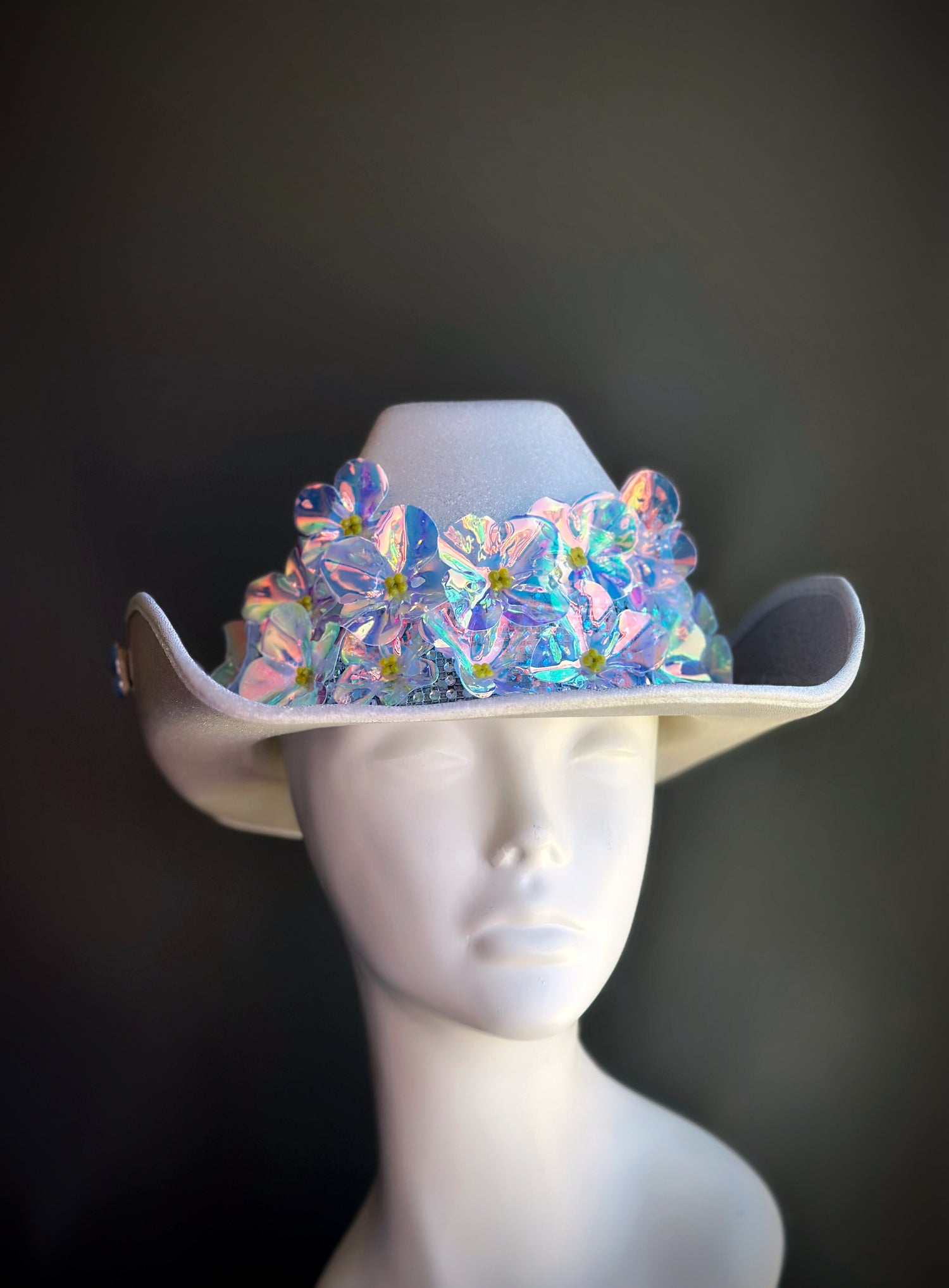 Flower Cowgirl Hat - Silver