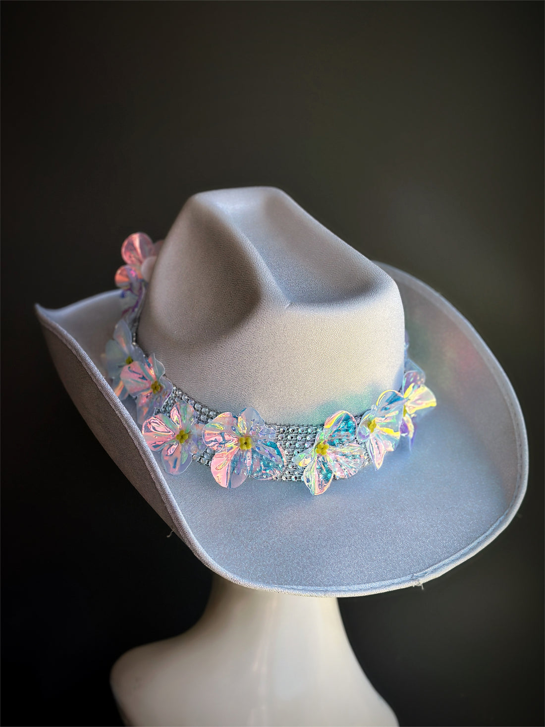 Flower Cowgirl Hat - Silver