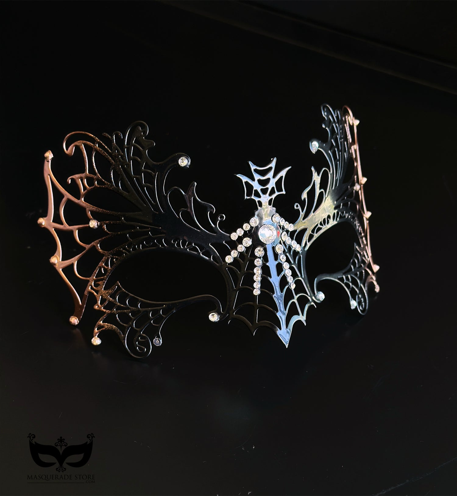 Midnight Inferno - Black &amp; Bronze Spiderweb Mask
