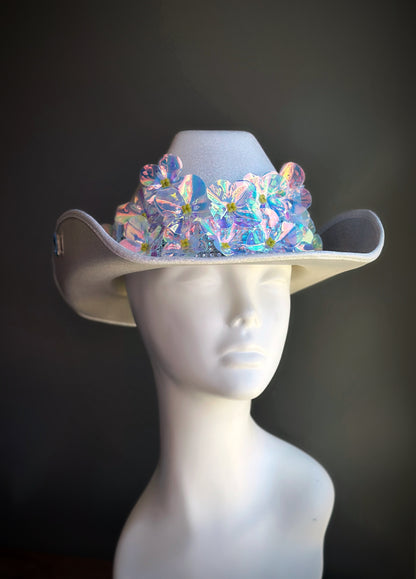 Flower Cowgirl Hat - Silver