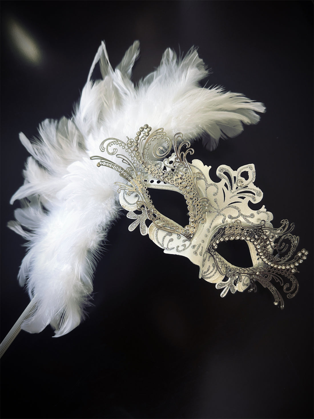 Duca Mask with Handheld Stick and Feathers