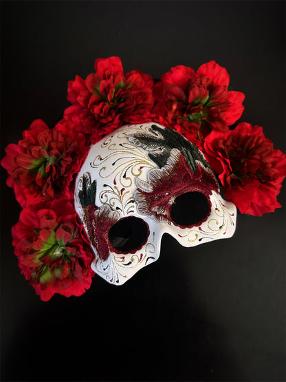 Floral Skull Masks - White/Red