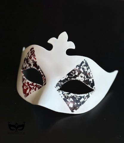 High Stakes Harlequin – White Women’s Casino Mask