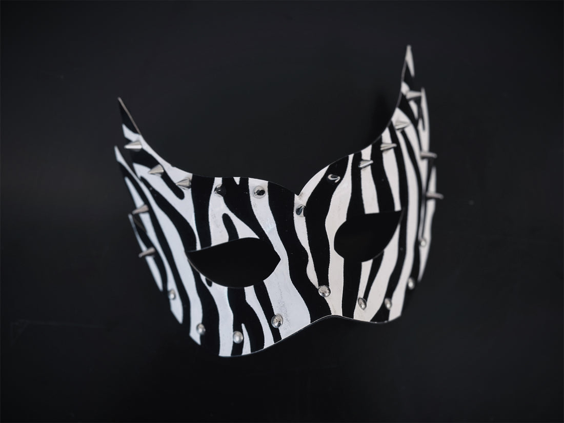 Zebra Stripe Spiked Mask - Black/White