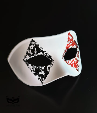 High Stakes Harlequin – White Men’s Casino Mask