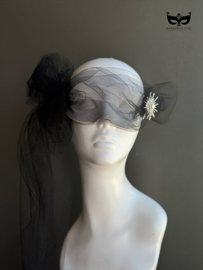 Noir Veil – Black Tulle Masquerade Headpiece