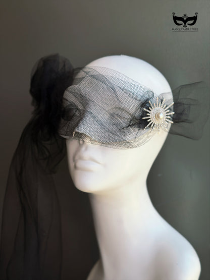 Noir Veil – Black Tulle Masquerade Headpiece