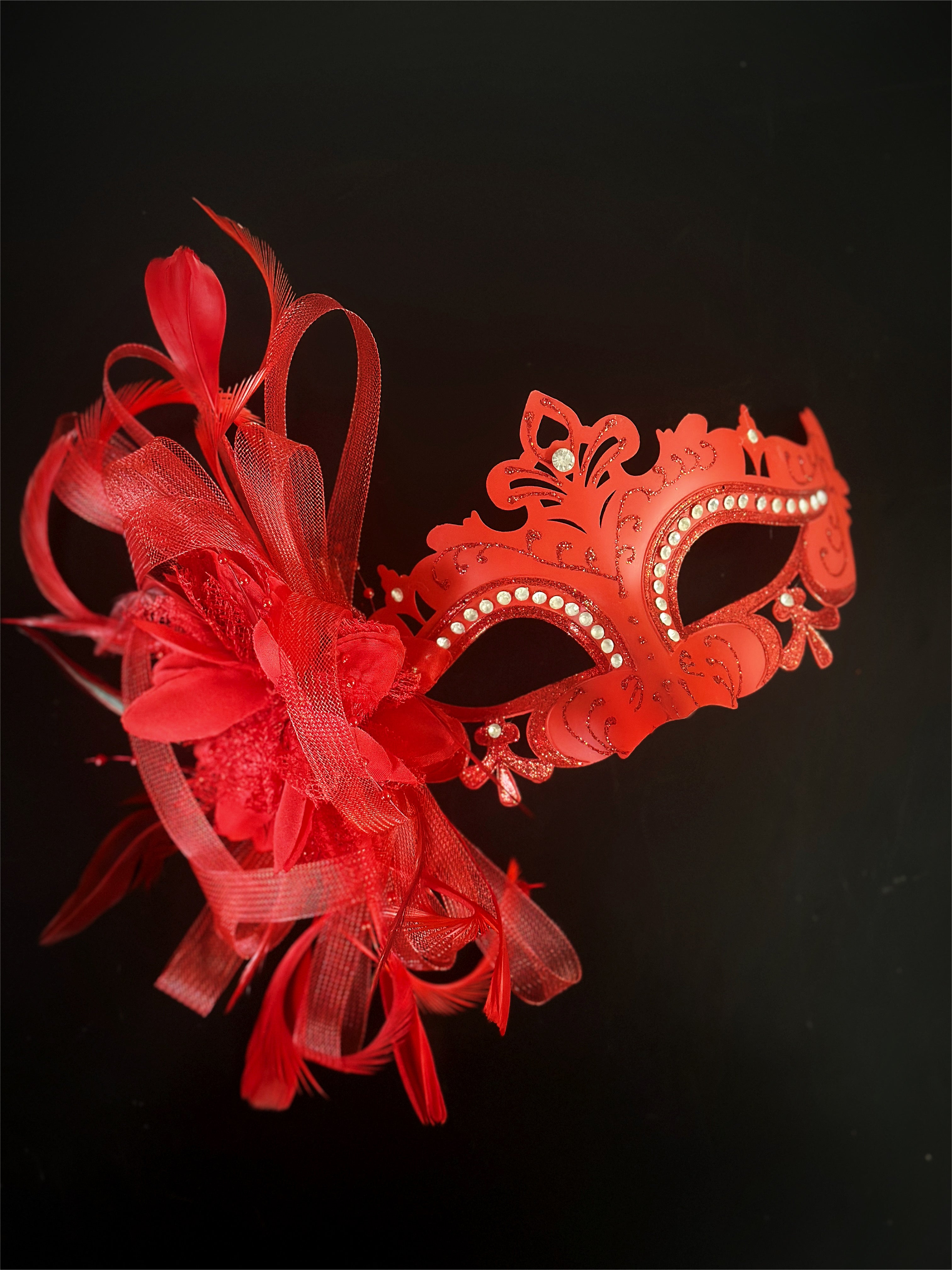 Crystal Feather Mask - Red