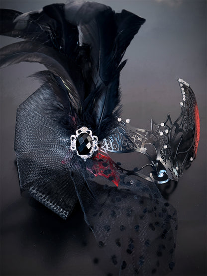 Feather Bat Mask - Black/Red