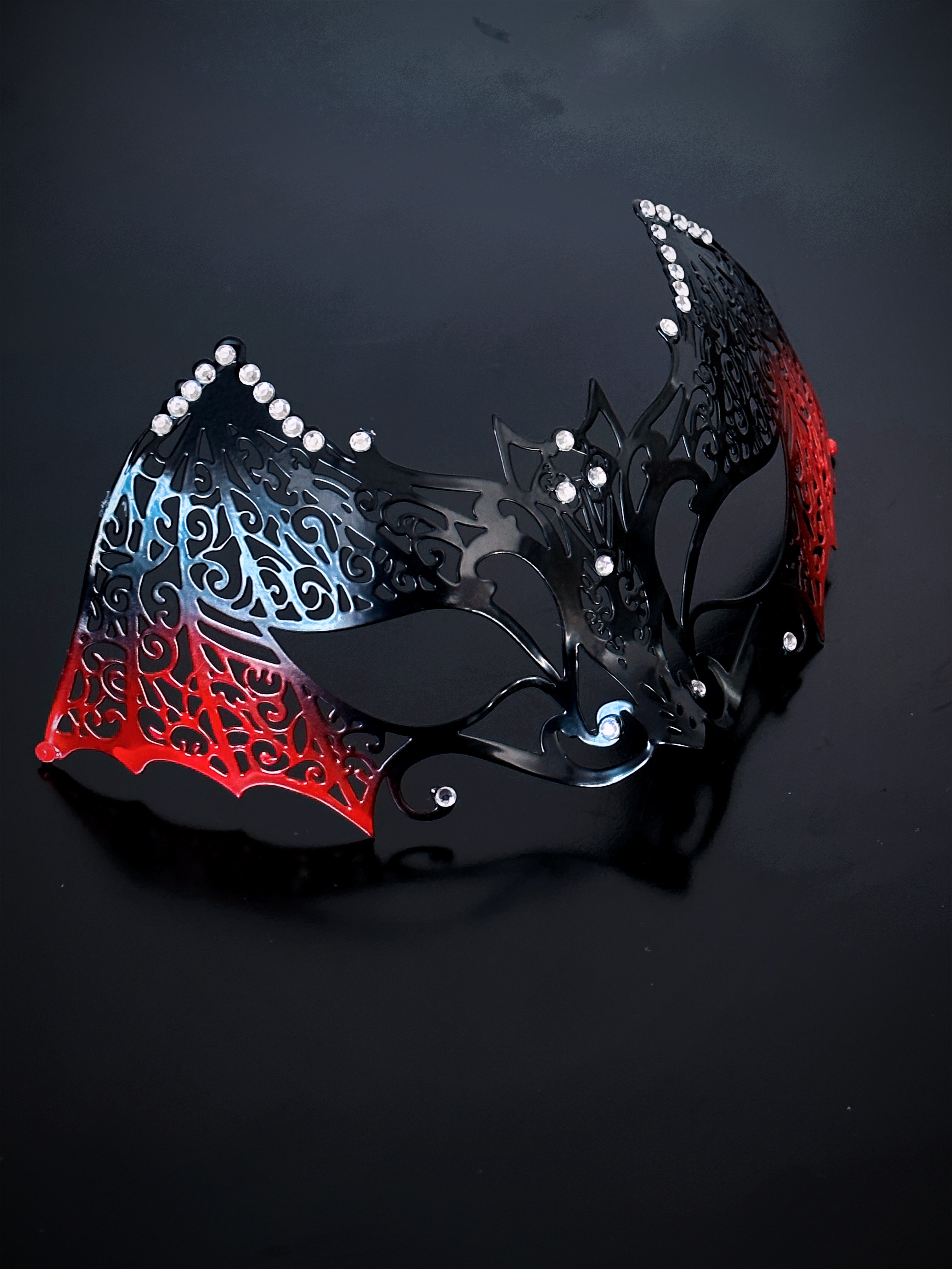 Bat Rhinestone Mask - Black/Red