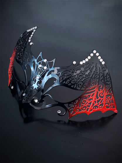 Bat Rhinestone Mask - Black/Red
