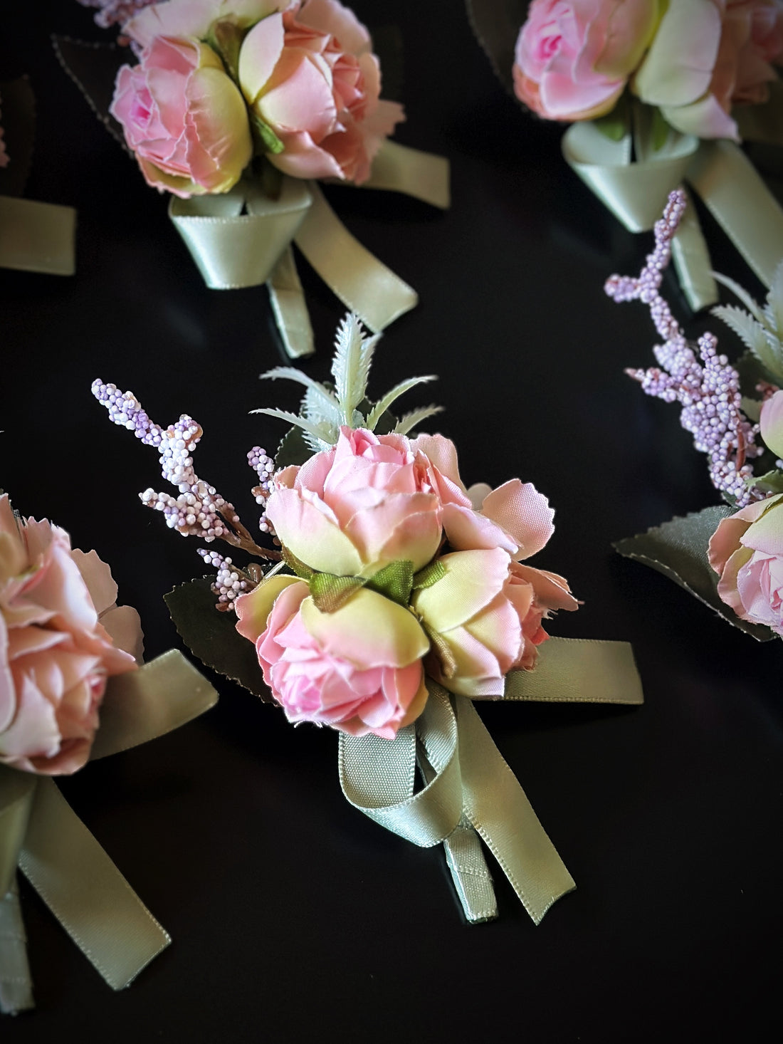 Wedding Boutonniere Set - 6 PCS - Pink Green Purple