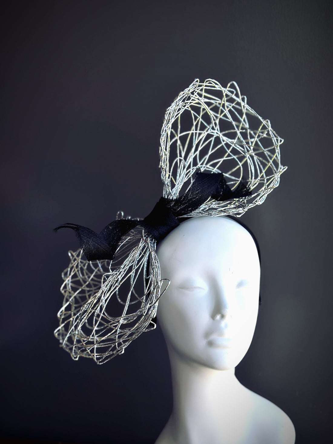 Bow Fascinator Hat - Silver Black