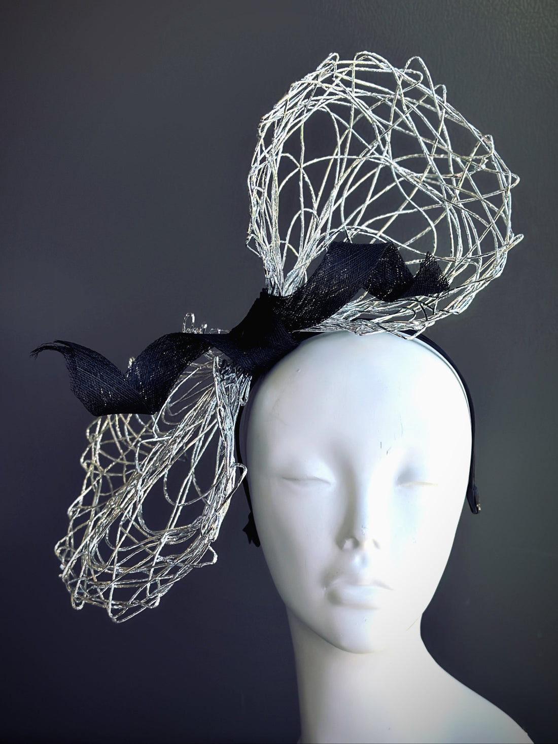 Bow Fascinator Hat - Silver Black