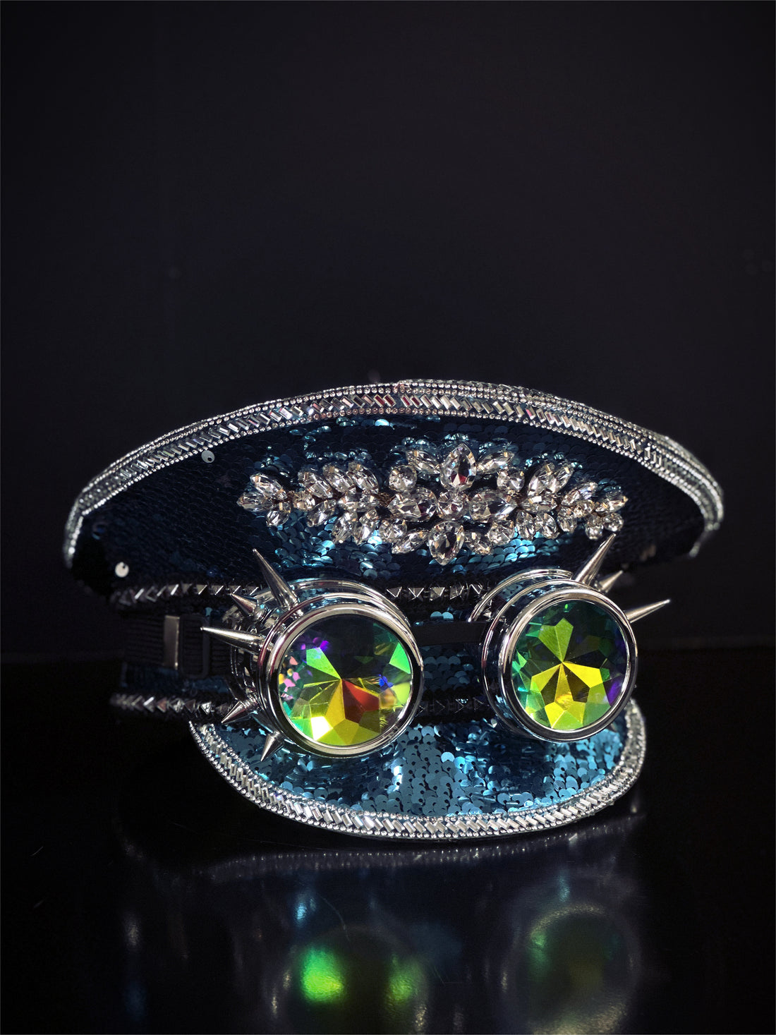 Spiked Goggles Captain Hat - Silver/Blue
