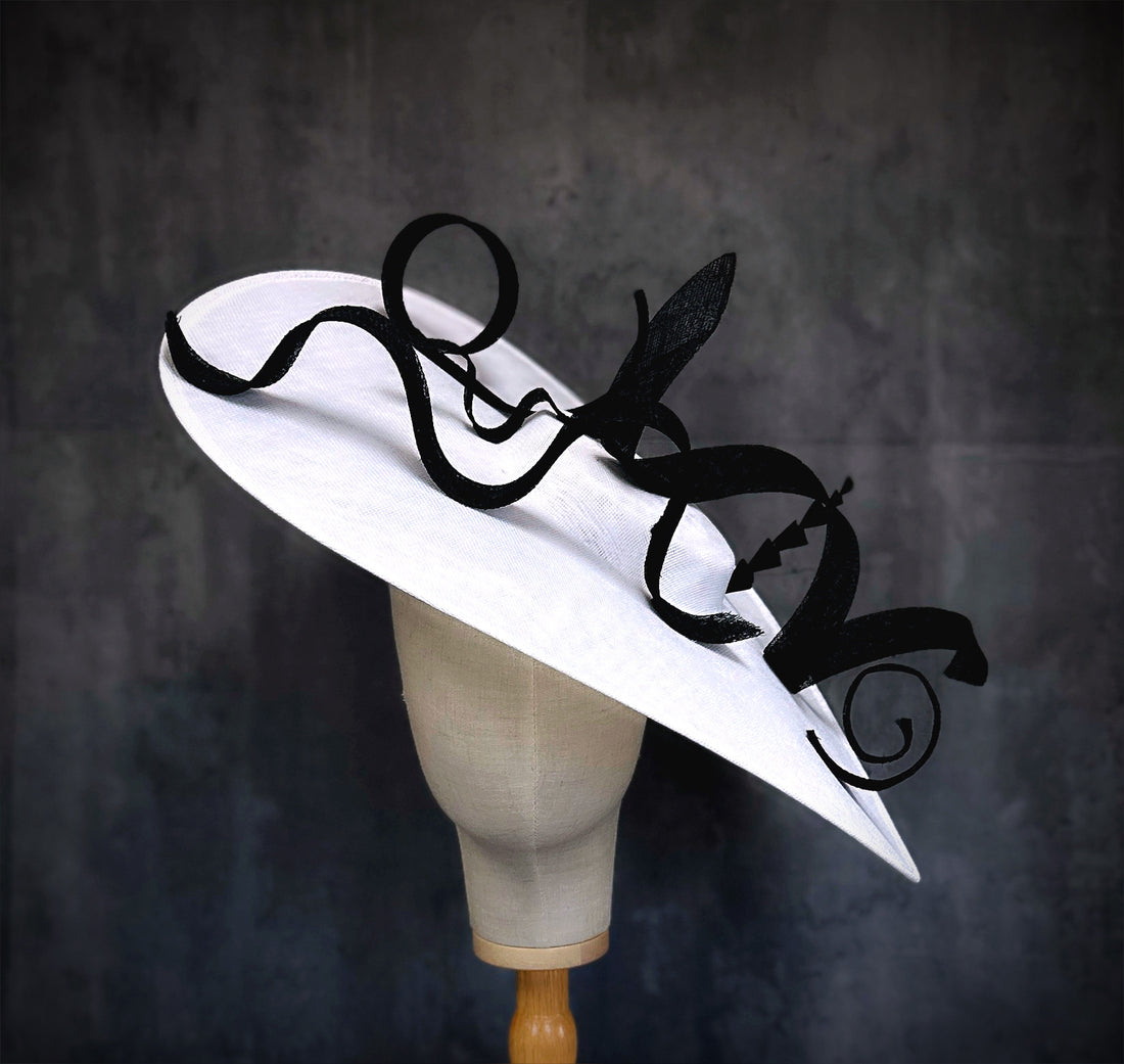 White &amp; Black Wide Brim  Fascinator Hat