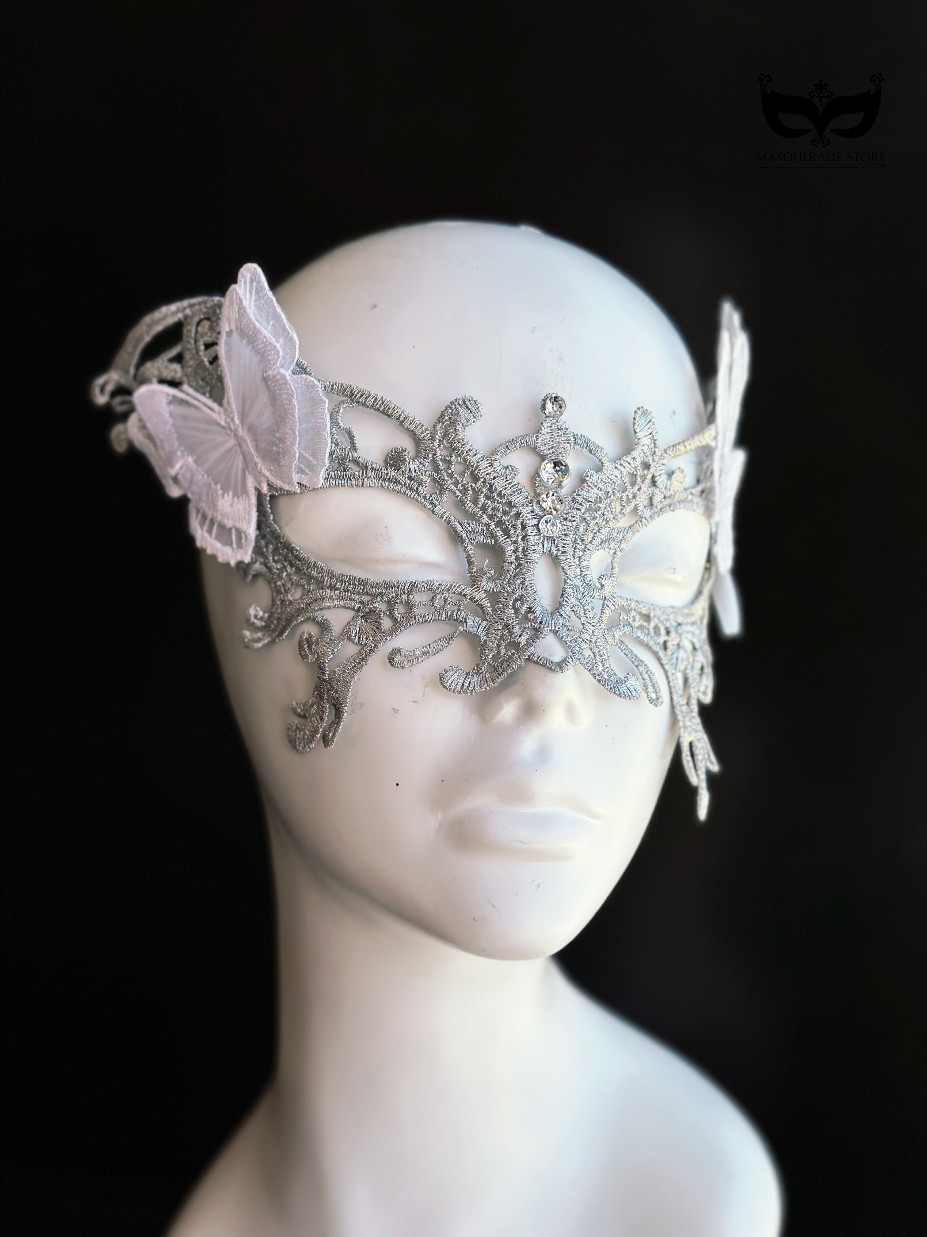 Silver Butterfly Whisper Lace Mask