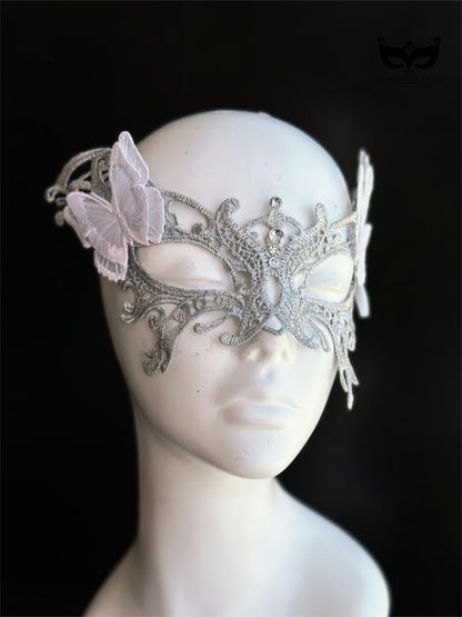 Silver Butterfly Whisper Lace Mask