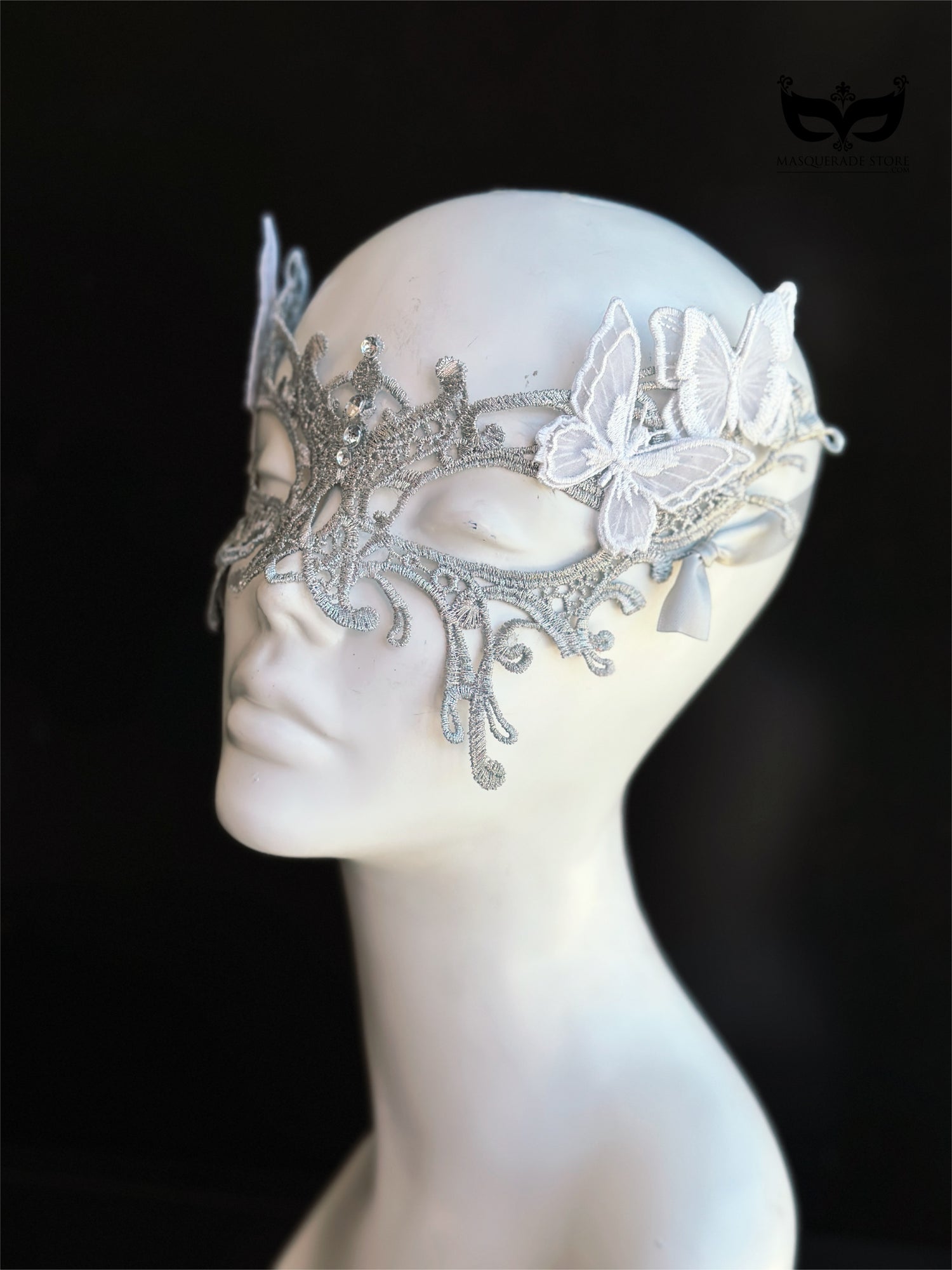 Silver Butterfly Whisper Lace Mask