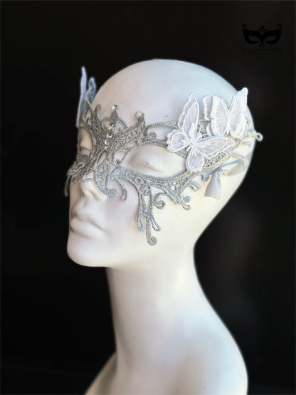 Silver Butterfly Whisper Lace Mask