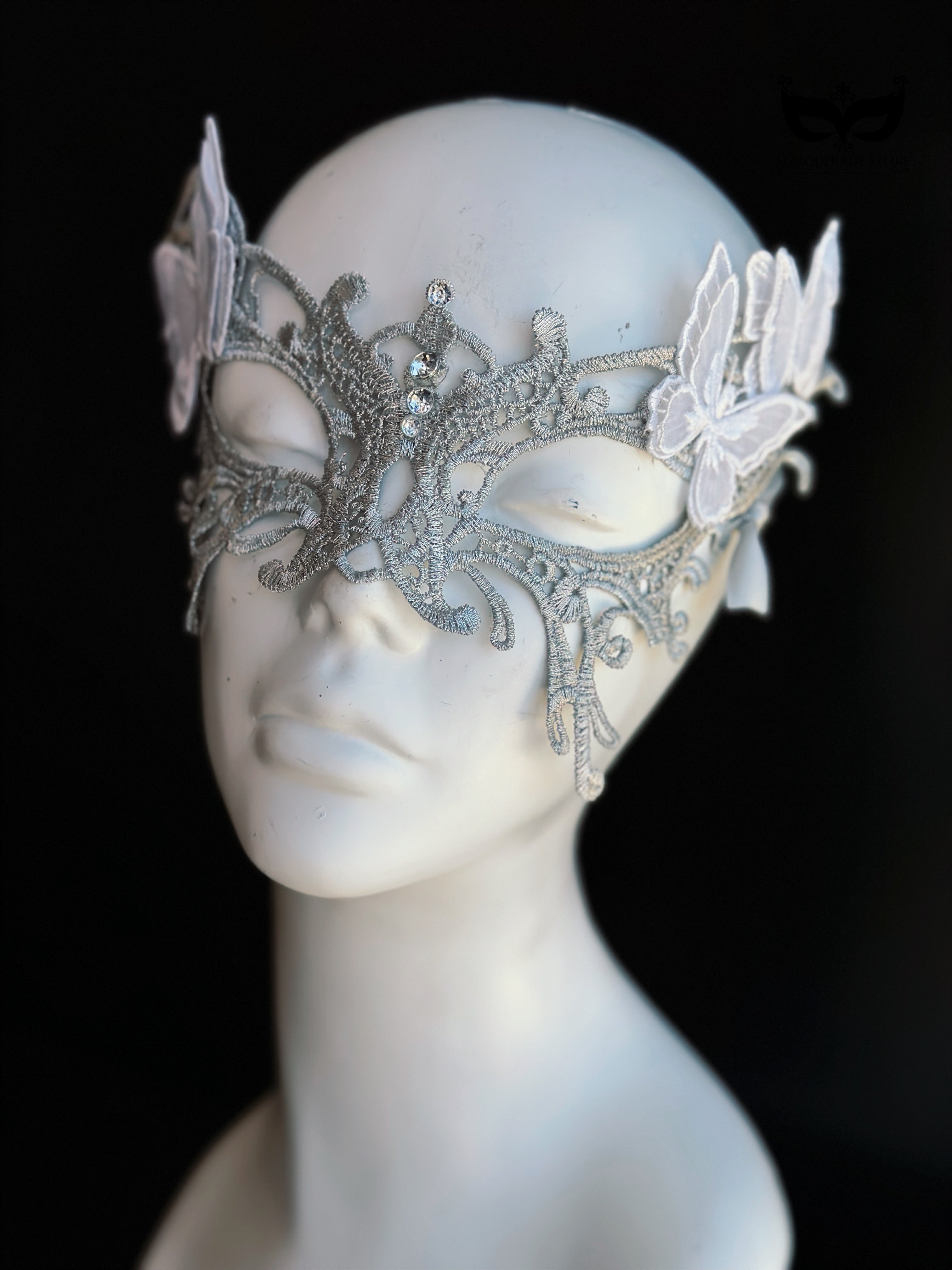Silver Butterfly Whisper Lace Mask
