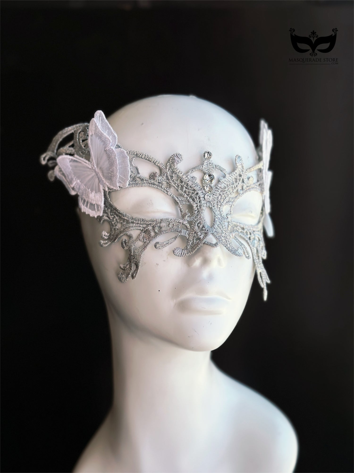 Silver Butterfly Whisper Lace Mask