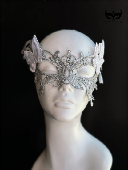 Silver Butterfly Whisper Lace Mask