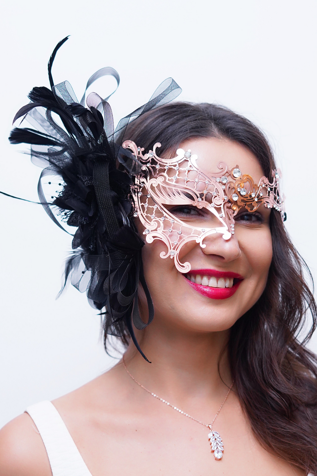 Phantom Feather Mask - Rose Gold