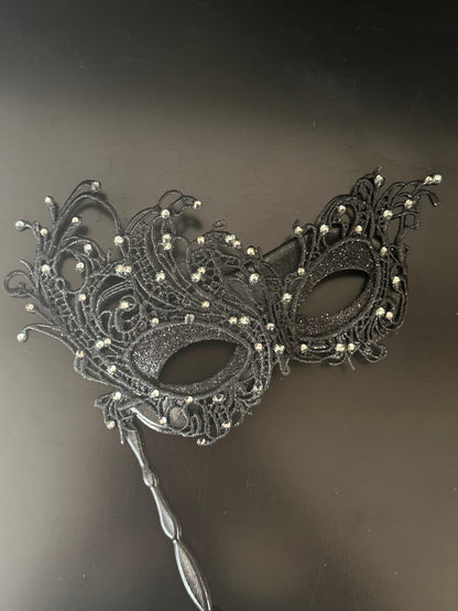 Handheld Black Lace - White Crystal