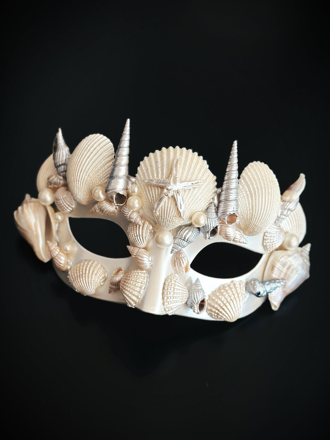Ocean-inspired ivory shell mask for mermaid and beach masquerade events

