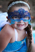 Kids masquerade mask in shades of blue with iridescent rhinestones.