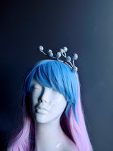 Elegant light blue crystal crown with frosted berry branches, perfect for masquerade, fantasy cosplay, winter weddings, or holiday parties.