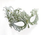 Green swan filigree metal masquerade mask with green rhinestones
