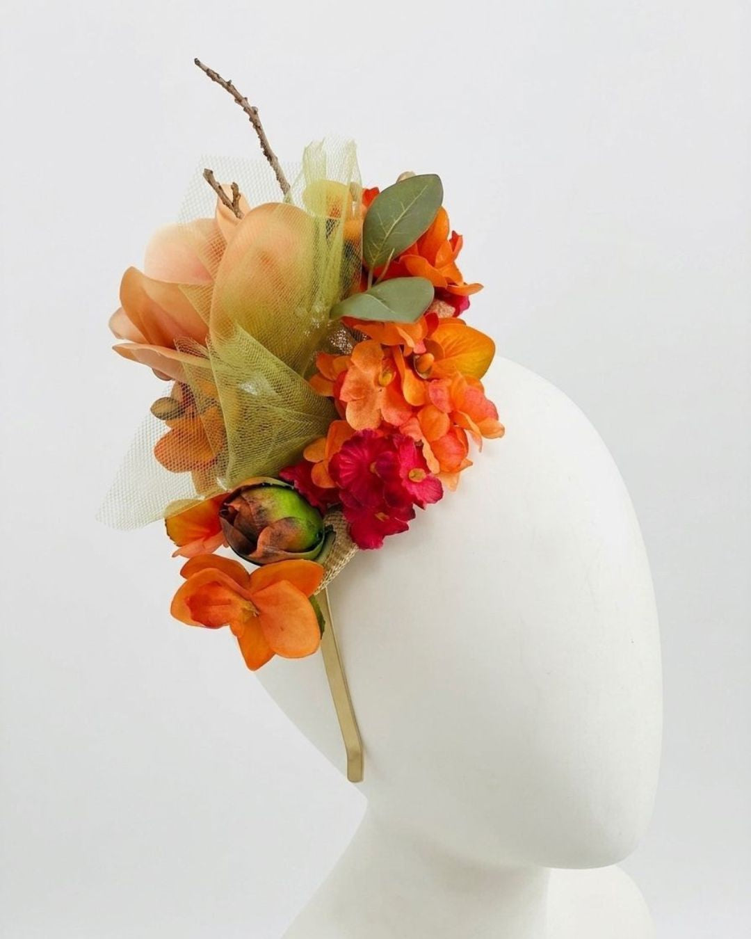 Magnolia Ember Fascinator - Peach & Red