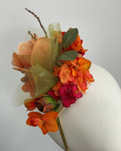 Magnolia Ember Fascinator - Peach &amp; Red
