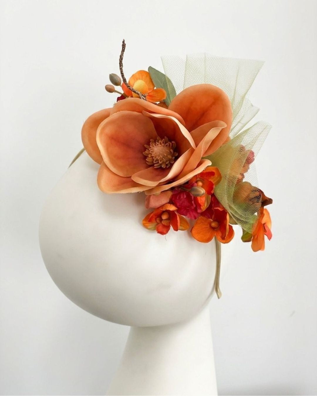 Magnolia Ember Fascinator - Peach &amp; Red